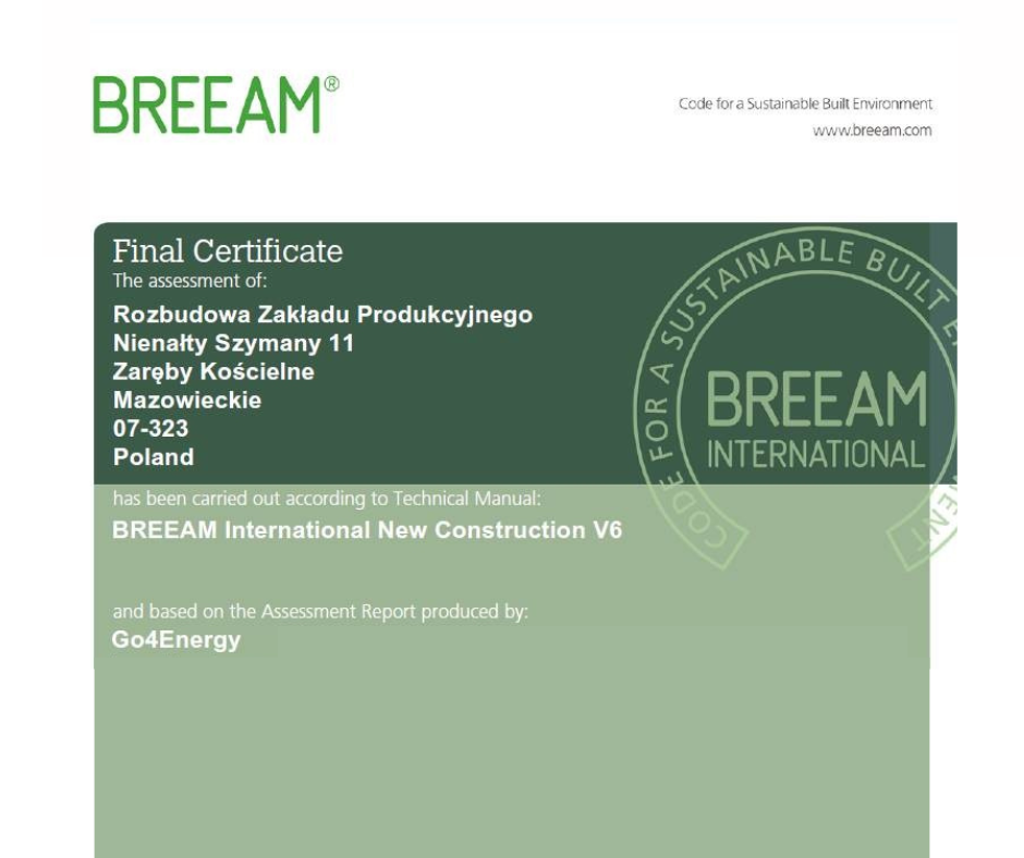 Skłodowscy z prestiżowym certyfikatem BREEAM.